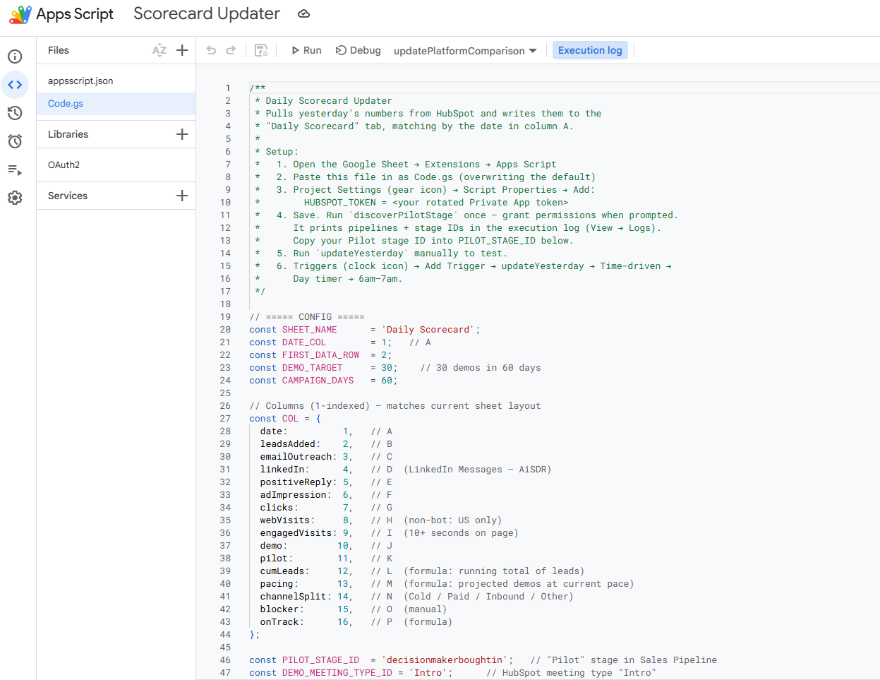 Google Apps Script code