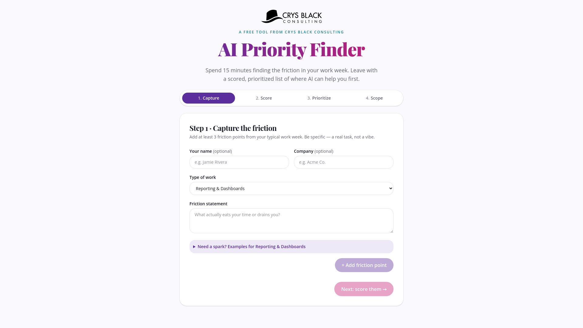 AI Priority Finder tool screenshot