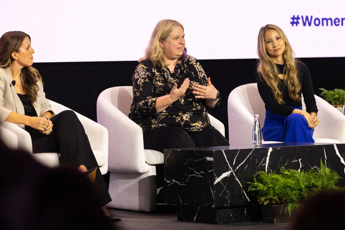 Crys Black answering a question on stage at Pavilion Women's Summit 2026