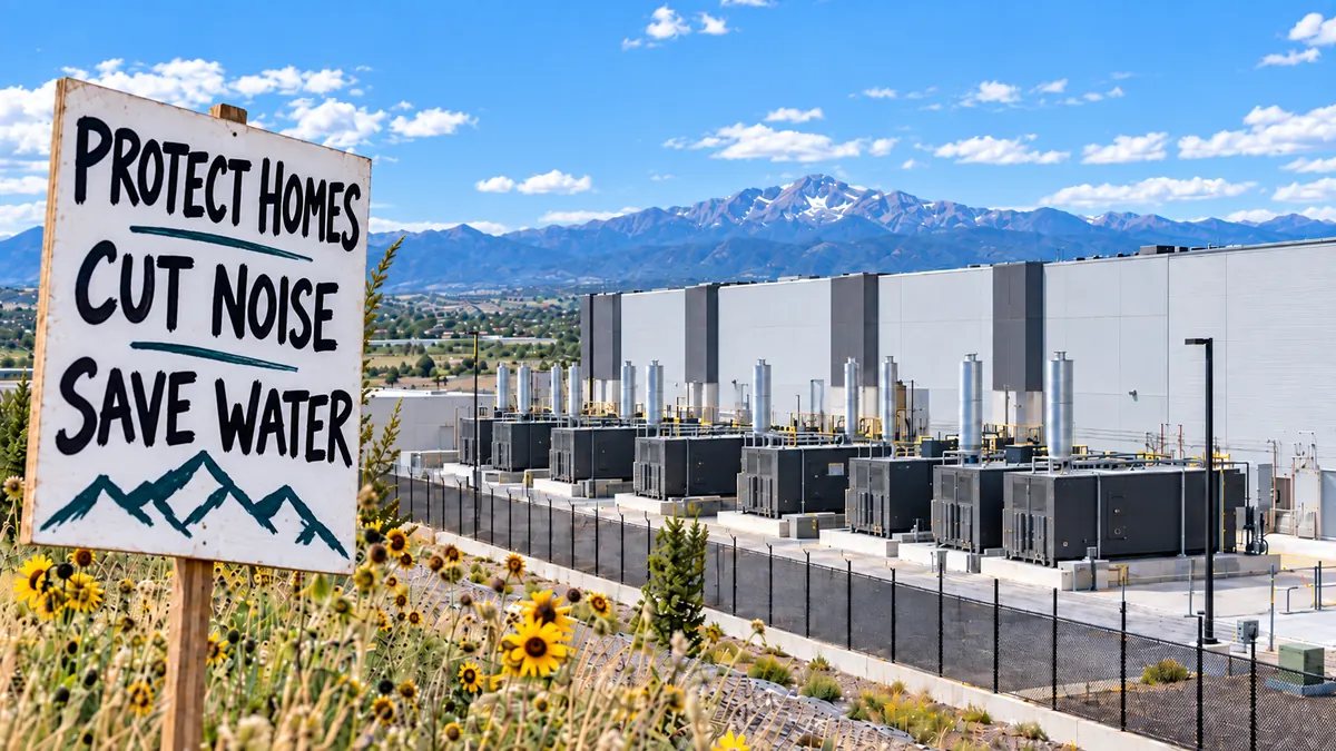 Illustration of a data center protest in Colorado