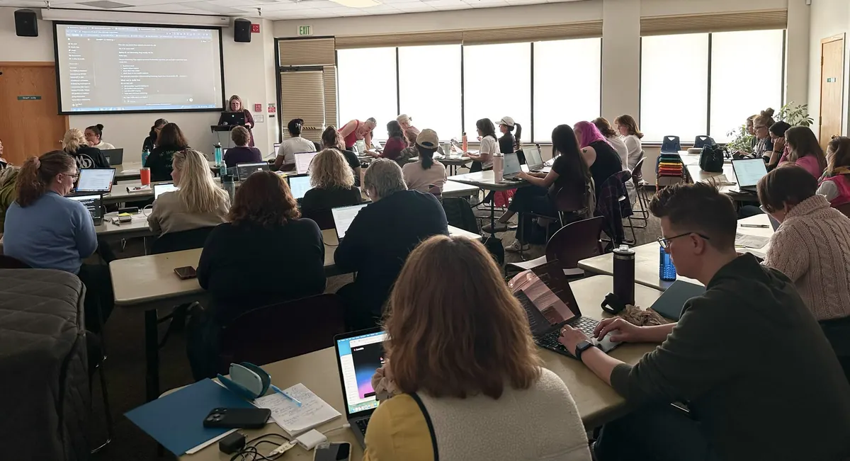 Crys teaching a full room
